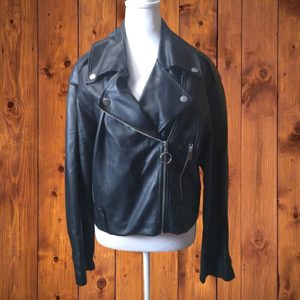 We Wore What Size XS Faux Leather Black Moto Biker Jacket Goth Classic READ